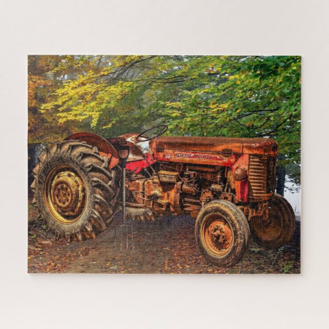 Puzzle Tractor de granjas rojas Vintage (Horizontal)