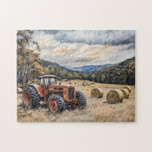 Puzzle Tractor en un campo de heno