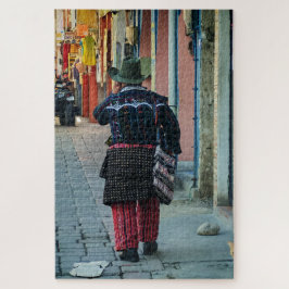 Puzzle Traditional Man Walking Cobblestone Street