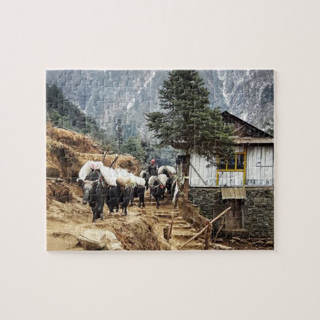 Puzzle Transporte de búfalos, vistas al sendero Everest - (Horizontal)