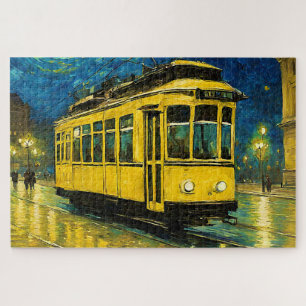 Puzzle tranvía amarillo en una noche estrellada -Budapest
