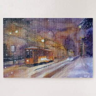 Puzzle tranvía y nieve