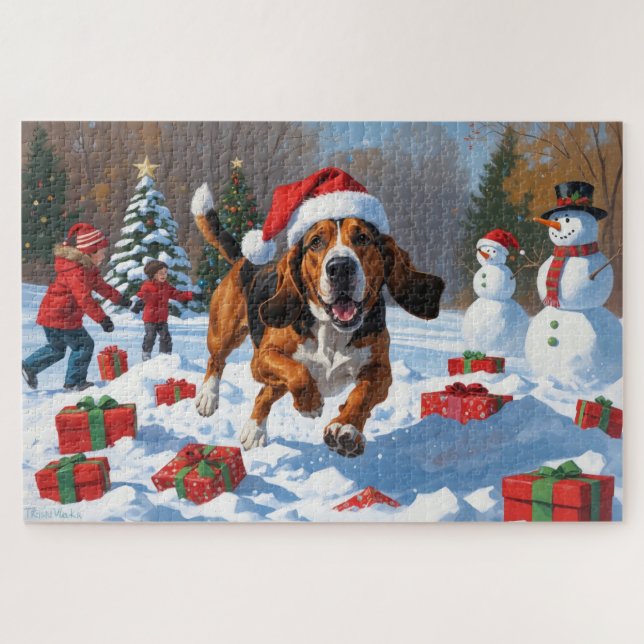 Puzzle Tratando la nieve de Walker Coonhound con Gorras N (Horizontal)