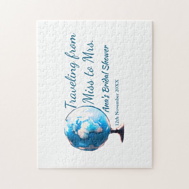 Puzzle Travel ducha de novia añadir nombre fecha señorita (Vertical)