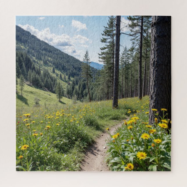 Puzzle Trayecto forestal con flores silvestres amarillas (Vertical)
