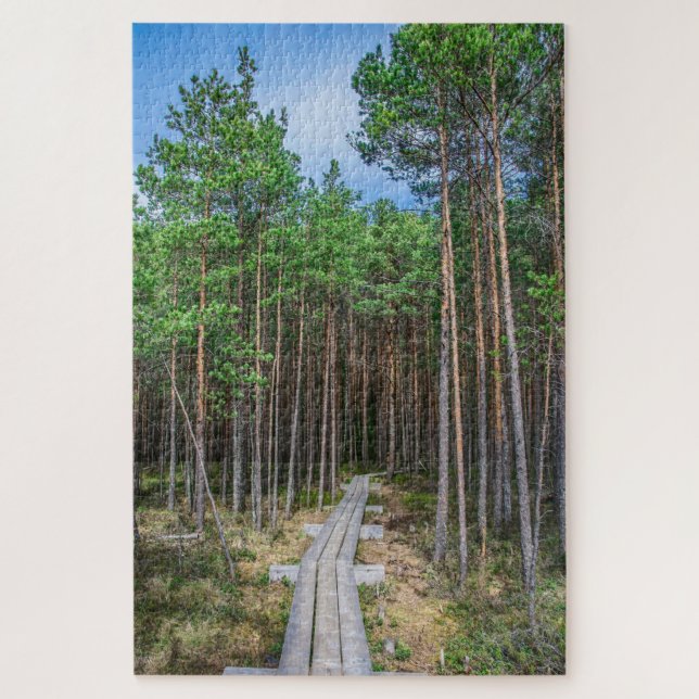 Puzzle Trayectoria de madera en bosque de pinos (Vertical)
