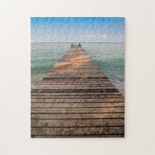 Puzzle Trayectoria y mar de madera del paseo en verano (Vertical)