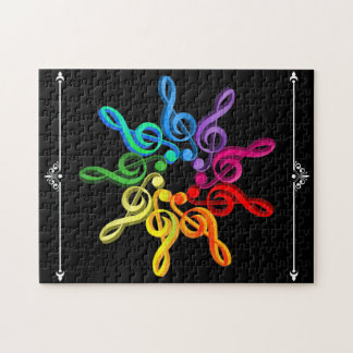 Puzzle Treble Clef Rainbow Circle con flor de borde