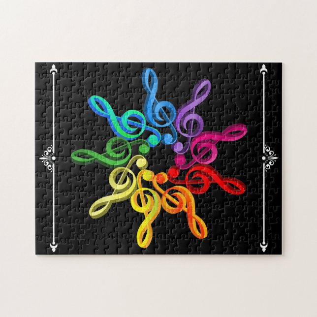 Puzzle Treble Clef Rainbow Circle con flor de borde (Horizontal)
