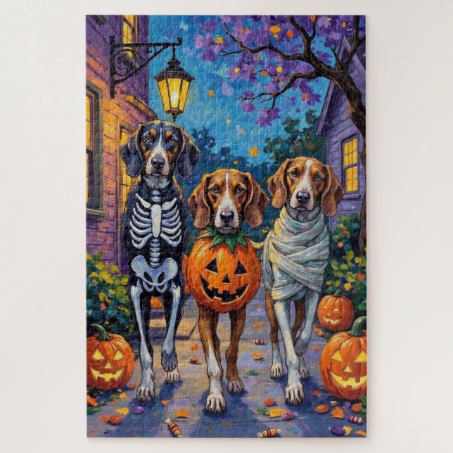 Puzzle Treeing Walker Coonhound con disfraces de Hallowee (Vertical)