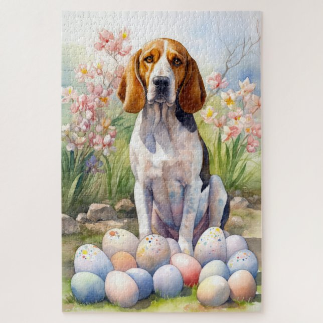 Puzzle Treeing Walker Coonhound con huevos de Pascua fest (Vertical)