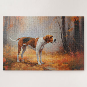 Puzzle Treeing Walker Coonhound en hojas de otoño caídas