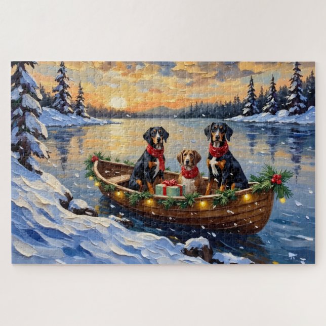 Puzzle Treeing Walker Coonhound Navidad Barco Fiesta (Horizontal)