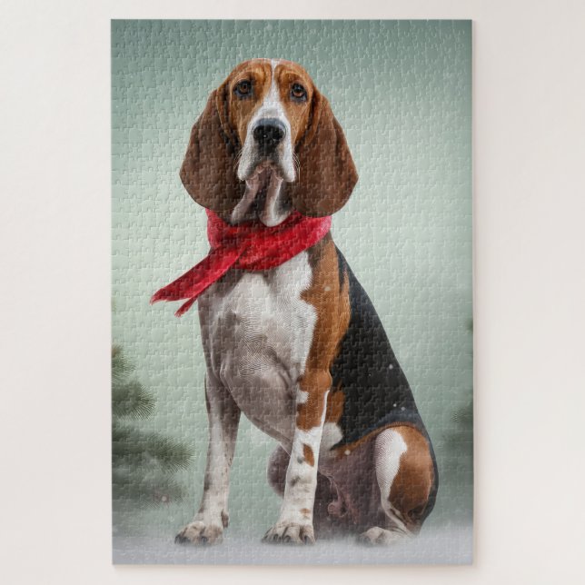 Puzzle Treeing Walker Coonhound perro en Navidad con niev (Vertical)