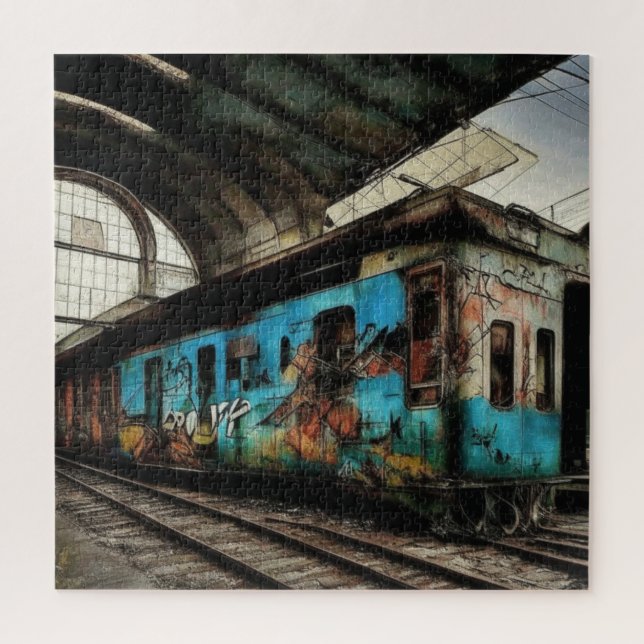 Puzzle Tren abandonado con graffiti arte urbano (Vertical)