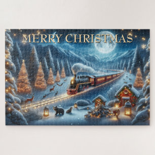 Puzzle Tren de Navidad con faroles y animales del bosque
