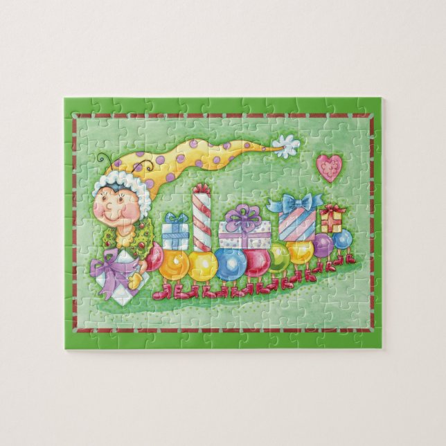 Puzzle Tren de oruga navideña linda con regalos (Horizontal)