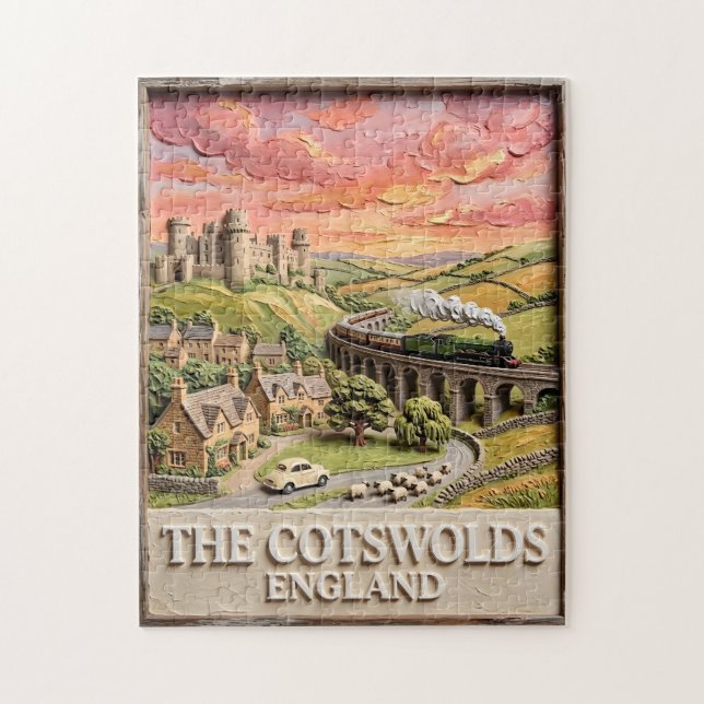 Puzzle Tren de Vapor de Cotswolds Castillo Campo Inglater (Vertical)