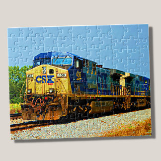 Puzzle Tren ferroviario de la locomotora CSX amarillo azu