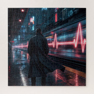 Puzzle Tren futurista con signo de latido de corazón de n