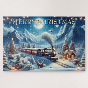 Puzzle Tren mágico de Navidad en montañas nevadas