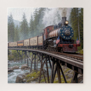 Puzzle Tren Patriótico Americano Antiguo en un Trilero