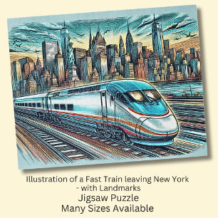 Puzzle Tren rápido sale de Nueva York + dibujo de monumen