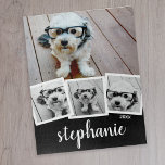 Puzzle Trendy 4 Nombre de guión de Collage de fotos Blanc<br><div class="desc">Para este diseño se pueden utilizar fotos cuadradas o selfie. Utiliza cuatro fotos cuadradas para crear un regalo único y personal. O puedes mantener al cachorro hipster y hacer un keepsake de moda. Si necesita ajustar las imágenes,  haga clic en la herramienta personalizar para realizar cambios.</div>