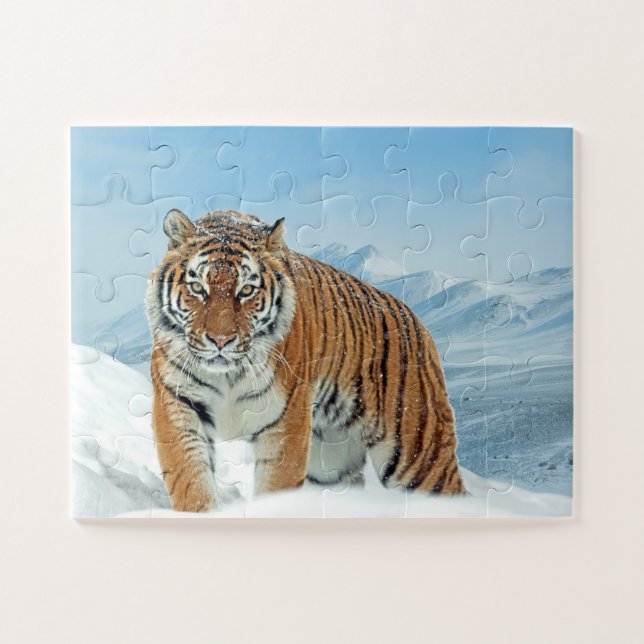 Puzzle Trendy Tiger Snow Mountains Animal Photo Winter (Horizontal)