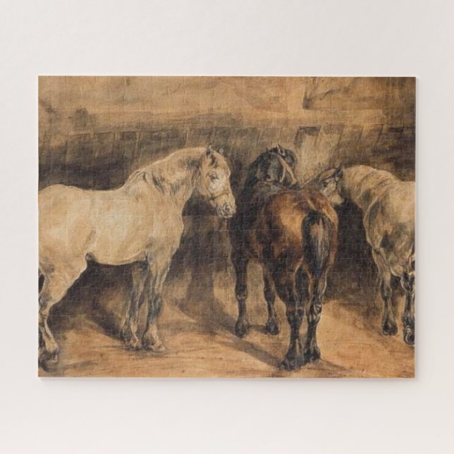 Puzzle Tres caballos en su establo (Théodore Géricault) (Horizontal)