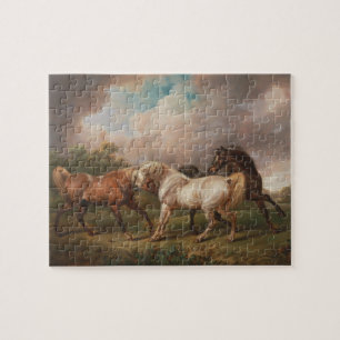 Puzzle Tres caballos en un paisaje tormentoso