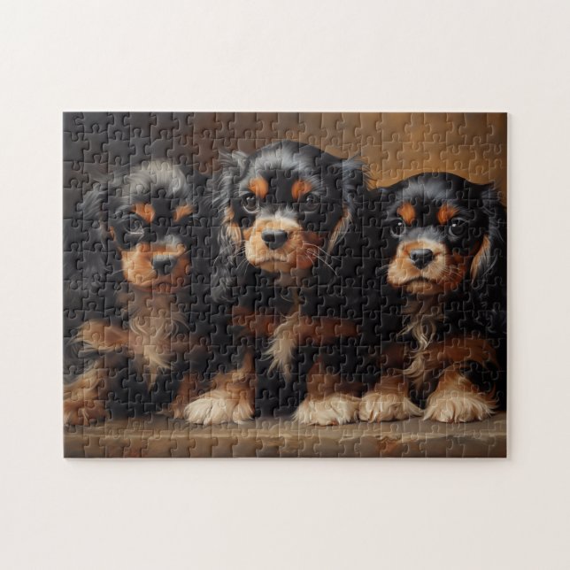 Puzzle Tres cachorros Cavalier King Charles Spaniel (Horizontal)