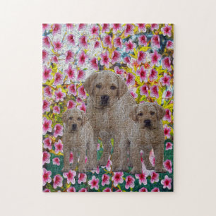 Puzzle Tres cachorros de Labrador con aceite pintado,