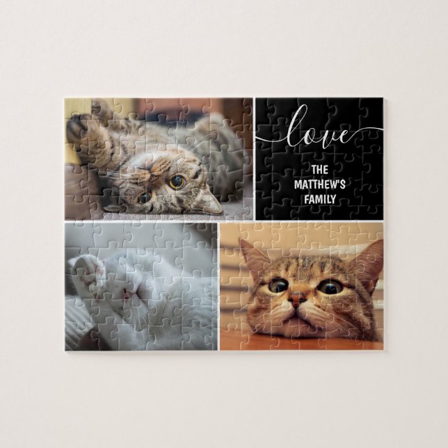 Puzzle Tres collages de fotos lindos gatos personalizados (Horizontal)