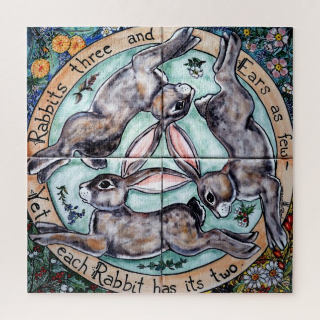 Puzzle Tres Conejos Hare Chase Circle Woodland Animal (Vertical)