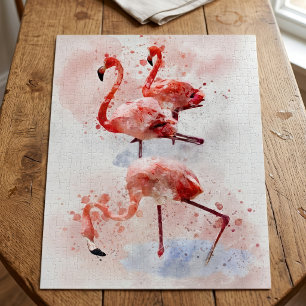 Puzzle Tres flamencos rosados en impresión artística de a