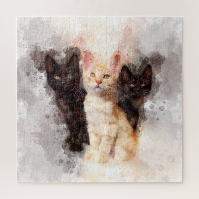 Puzzle Tres gatitos adorables y hermosas acuarelas (Vertical)