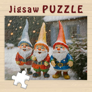 Puzzle Tres gnomos disfrutando de la temporada navideña a