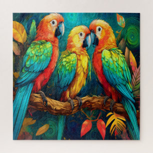 Puzzle Tres loros de colores vivos