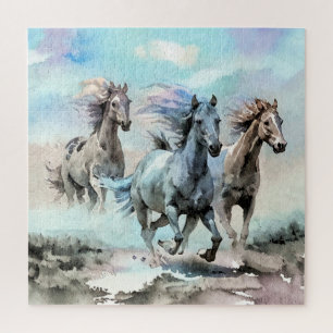 Puzzle Tres Mustangs Salvajes Corren a Través de las Llan