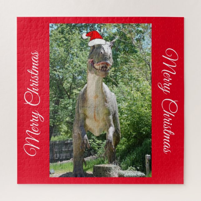 Puzzle TREX Dino Saur vistiendo un Gorra de Santa Claus (Vertical)