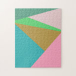 Puzzle Triángulos de bloques de color de geometría abstra<br><div class="desc">Este moderno diseño gráfico colorido presenta divertidos triángulos geométricos abstractos en una paleta de colores brillantes de primavera y verano de rosa,  verde y azul.</div>