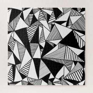 Puzzle Triángulos mosaicos, textura blanca negra.