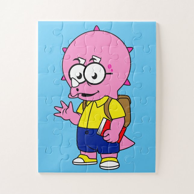 Puzzle Triceratops Con Mochila Y Libro De Texto. (Vertical)