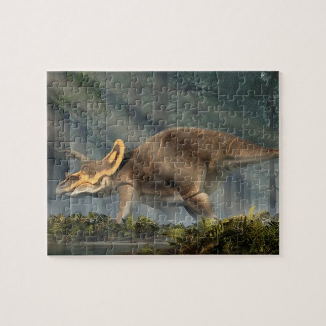 Puzzle Triceratops en un bosque primitivo (Horizontal)
