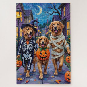 Puzzle Trick-or-Treating de Golden Retriever en Halloween