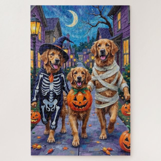 Puzzle Trick-or-Treating de Golden Retriever en Halloween (Vertical)