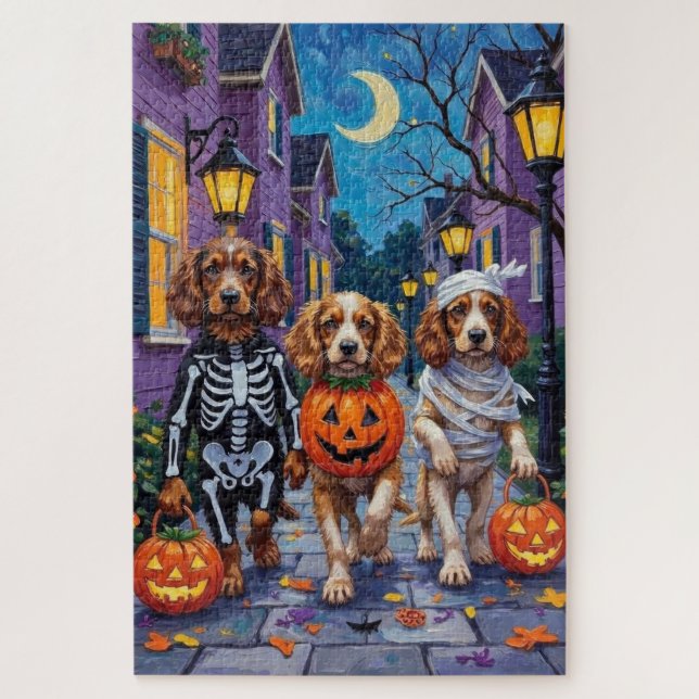 Puzzle Trick Spaniel perros trick-or-Treating en Hallowee (Vertical)
