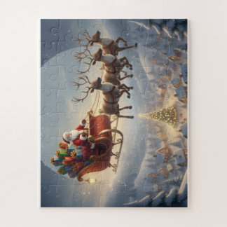 Puzzle Trineo de Santa, Navidad 3D, Pueblo Invernal, Niño