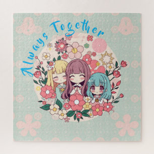 Puzzle Trio Kawaii - Chicas de anime y vibraciones floral